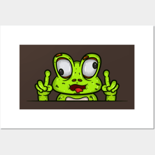 Frog Cartoon With Crazy Face Expression Posters and Art